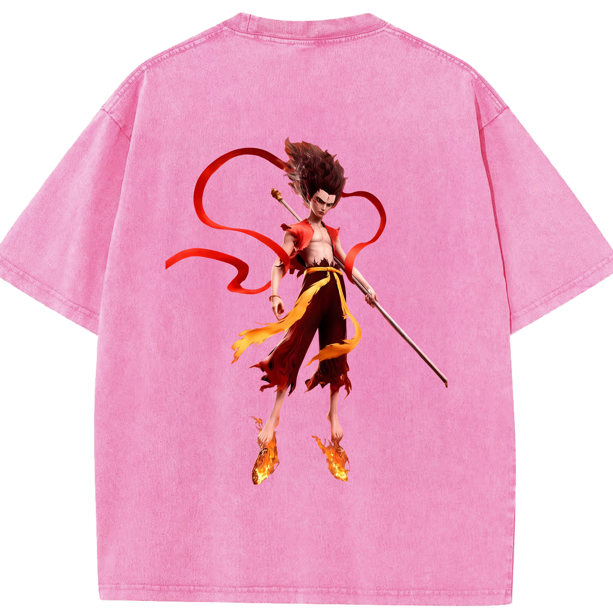 （画像用） Ne Zha 2 ナタ 魔童の大暴れ 綿100% ヴィンテージ風 半袖Tシャツ（背面プリント）